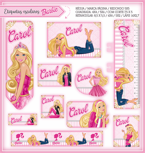 Arquivo de Corte Etiqueta Escolar Barbie