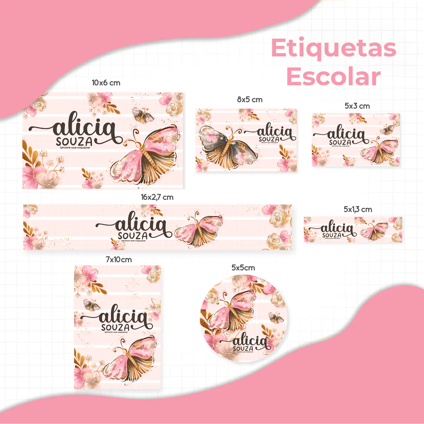 Arquivo de Corte Etiqueta Escolar Borboletas 1