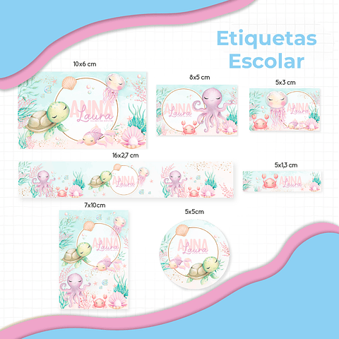 Arquivo de Corte Etiqueta Escolar Fundo do Mar Menina