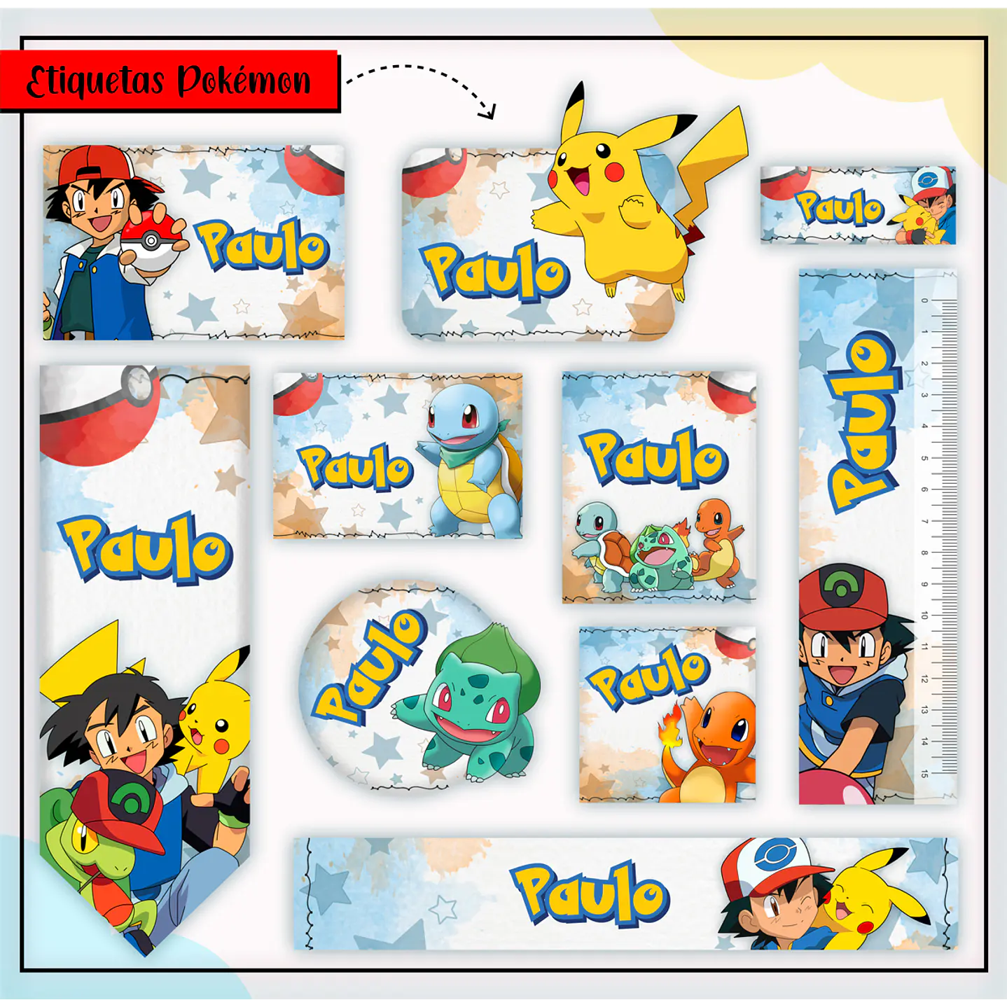 Arquivo de Corte Etiqueta Escolar Pokémon 1