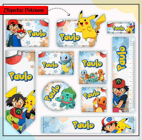 Arquivo de Corte Etiqueta Escolar Pokémon