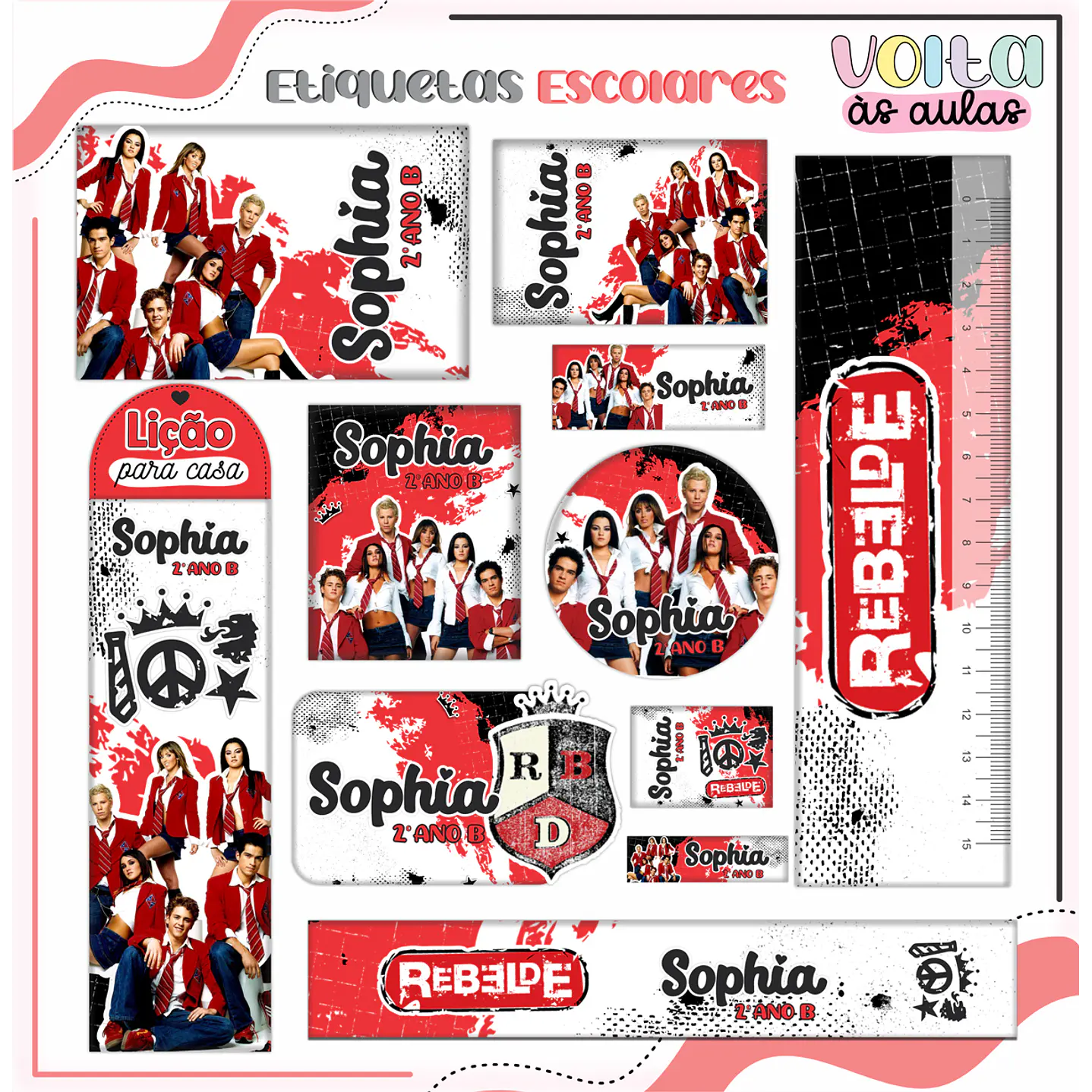 Kit Digital Etiqueta Escolar Rebelde mais Brindes 1