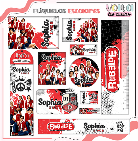 Kit Digital Etiqueta Escolar Rebelde mais Brindes