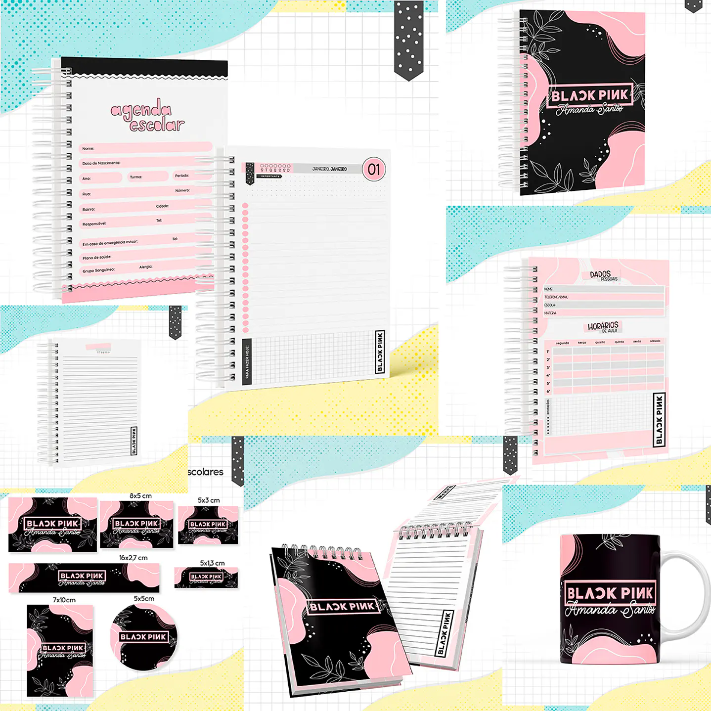 Kit Digital Volta ás Aulas Black Pink - Encadernação e Etiquetas 1