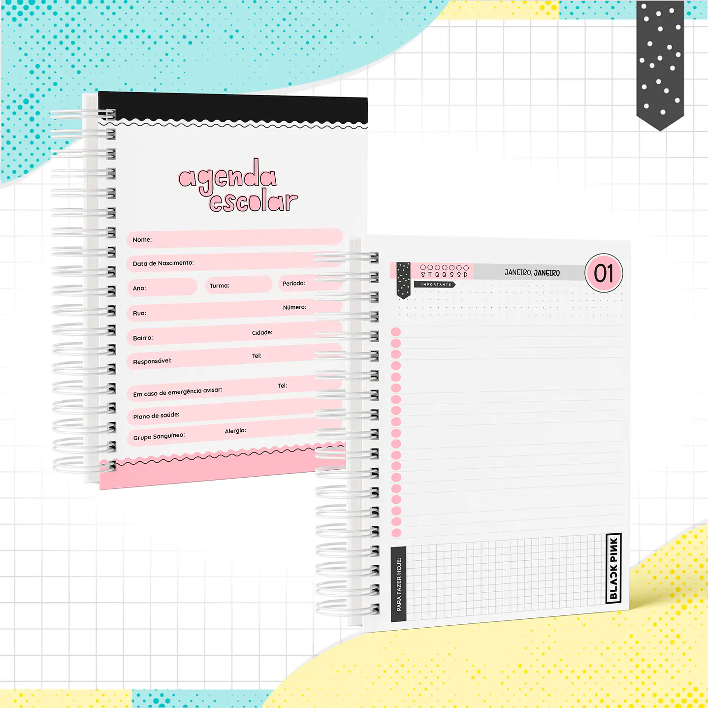 Kit Digital Volta ás Aulas Black Pink - Encadernação e Etiquetas 6
