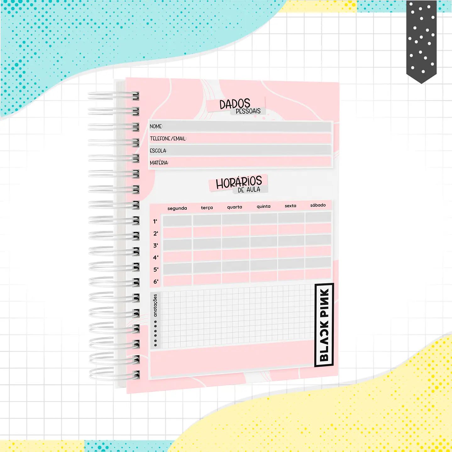 Kit Digital Volta ás Aulas Black Pink - Encadernação e Etiquetas 7