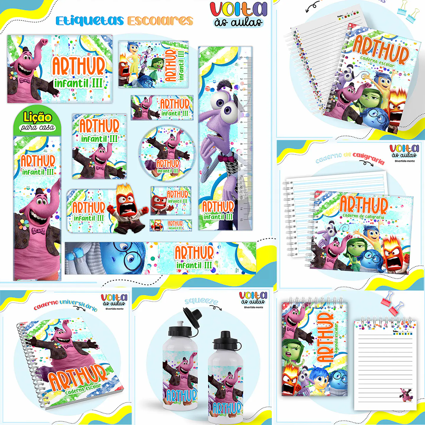 Kit Digital Encadernação Divertida Mente - Volta às Aulas  1