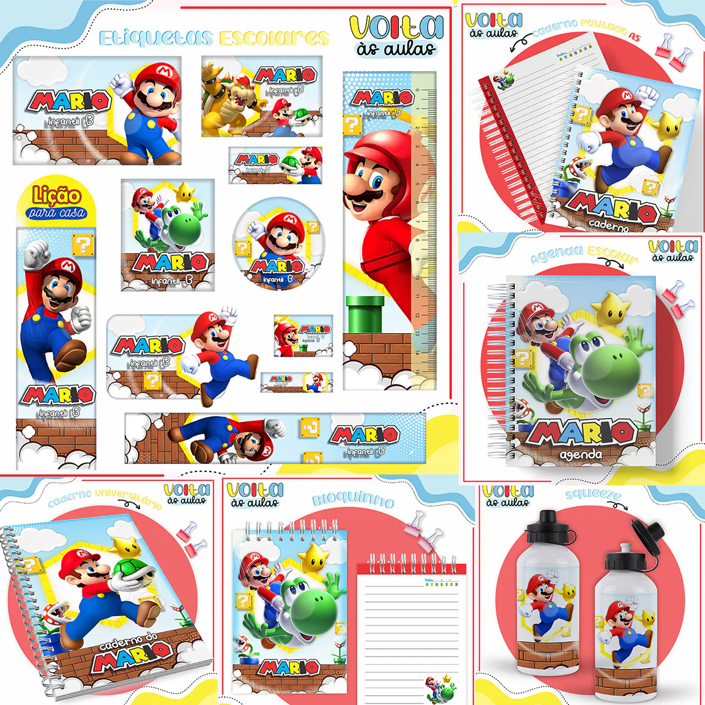 Kit Digital Encadernação Super Mario - Volta às Aulas 1