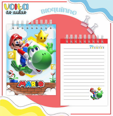 Kit Digital Encadernação Super Mario - Volta às Aulas