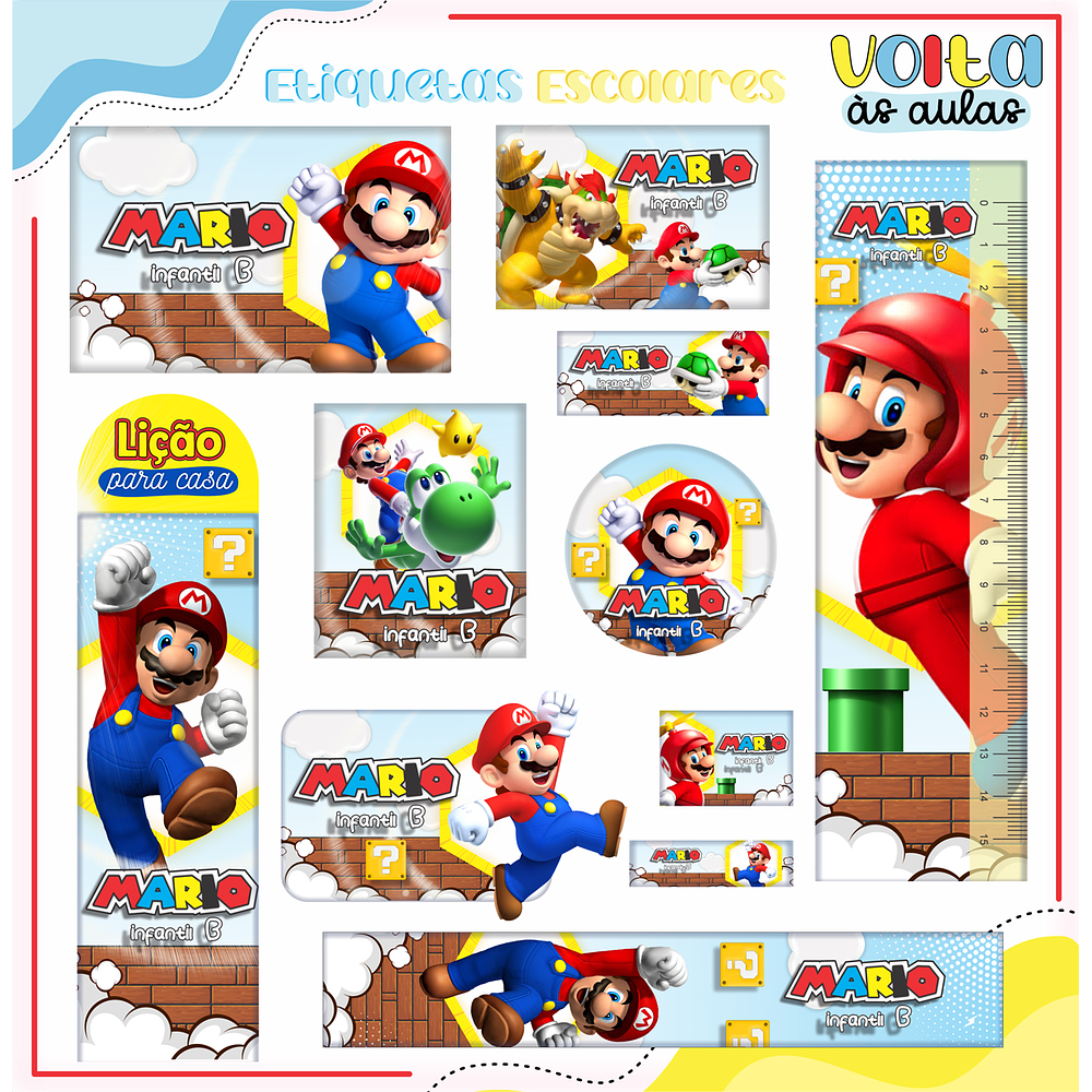 Kit Digital Encadernação Super Mario - Volta às Aulas