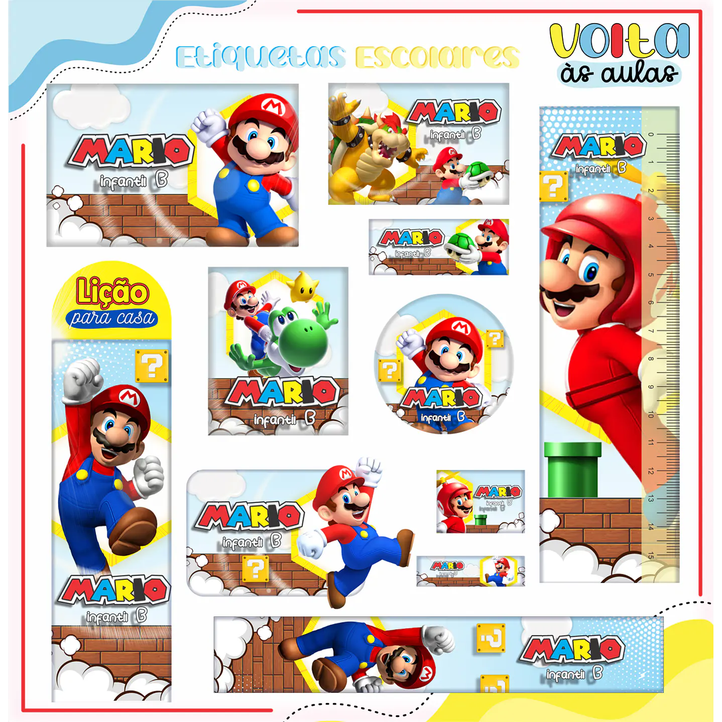 Kit Digital Encadernação Super Mario - Volta às Aulas 6