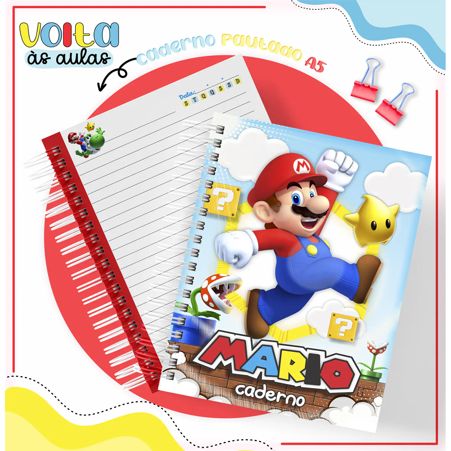 Kit Digital Encadernação Super Mario - Volta às Aulas 8