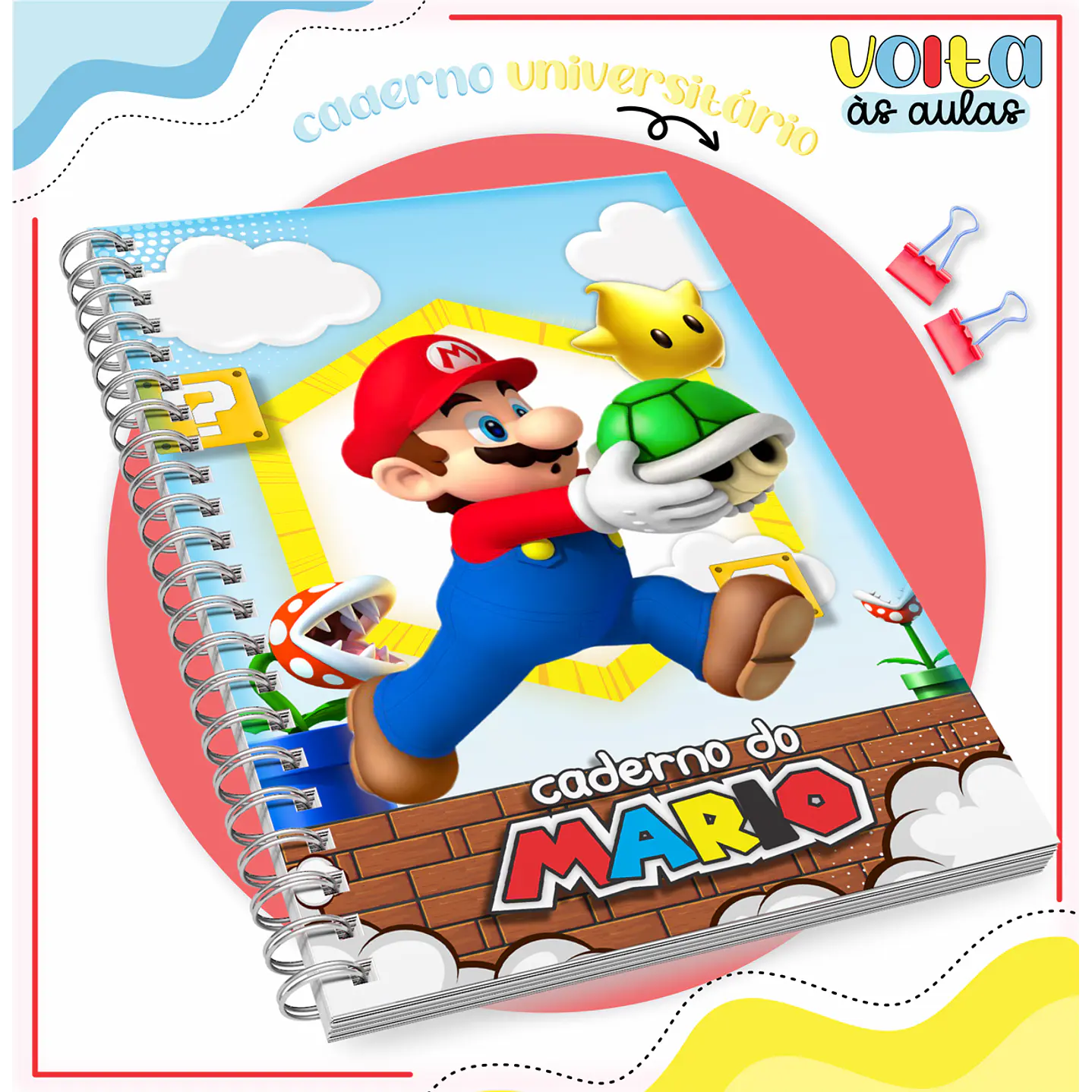 Kit Digital Encadernação Super Mario - Volta às Aulas 13