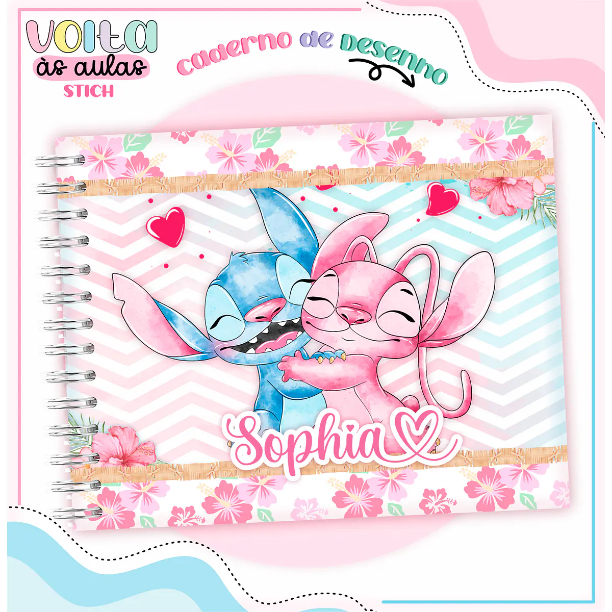 Kit Digital Volta às Aulas Encadernação Stitch Rosa Menina