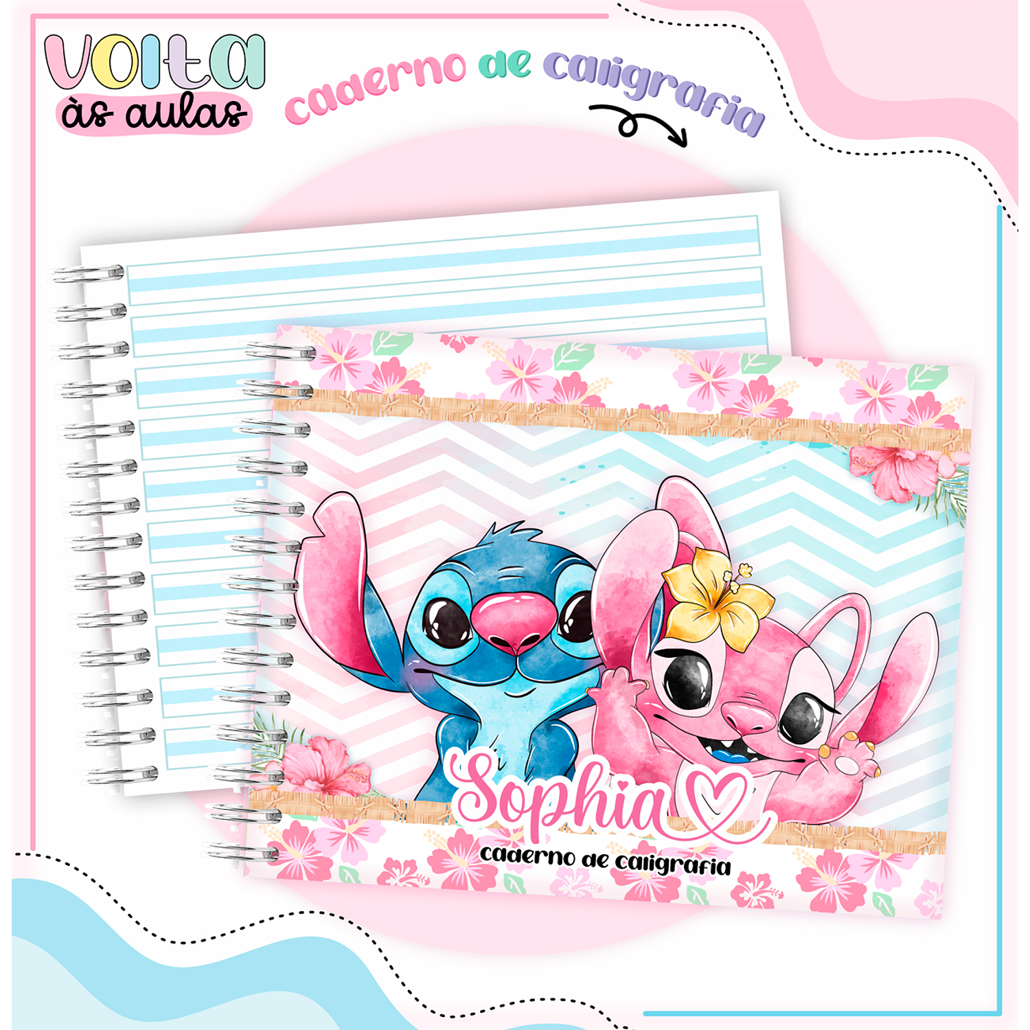 Kit Digital Encadernação Stitch Rosa Menina - Volta às Aulas  11