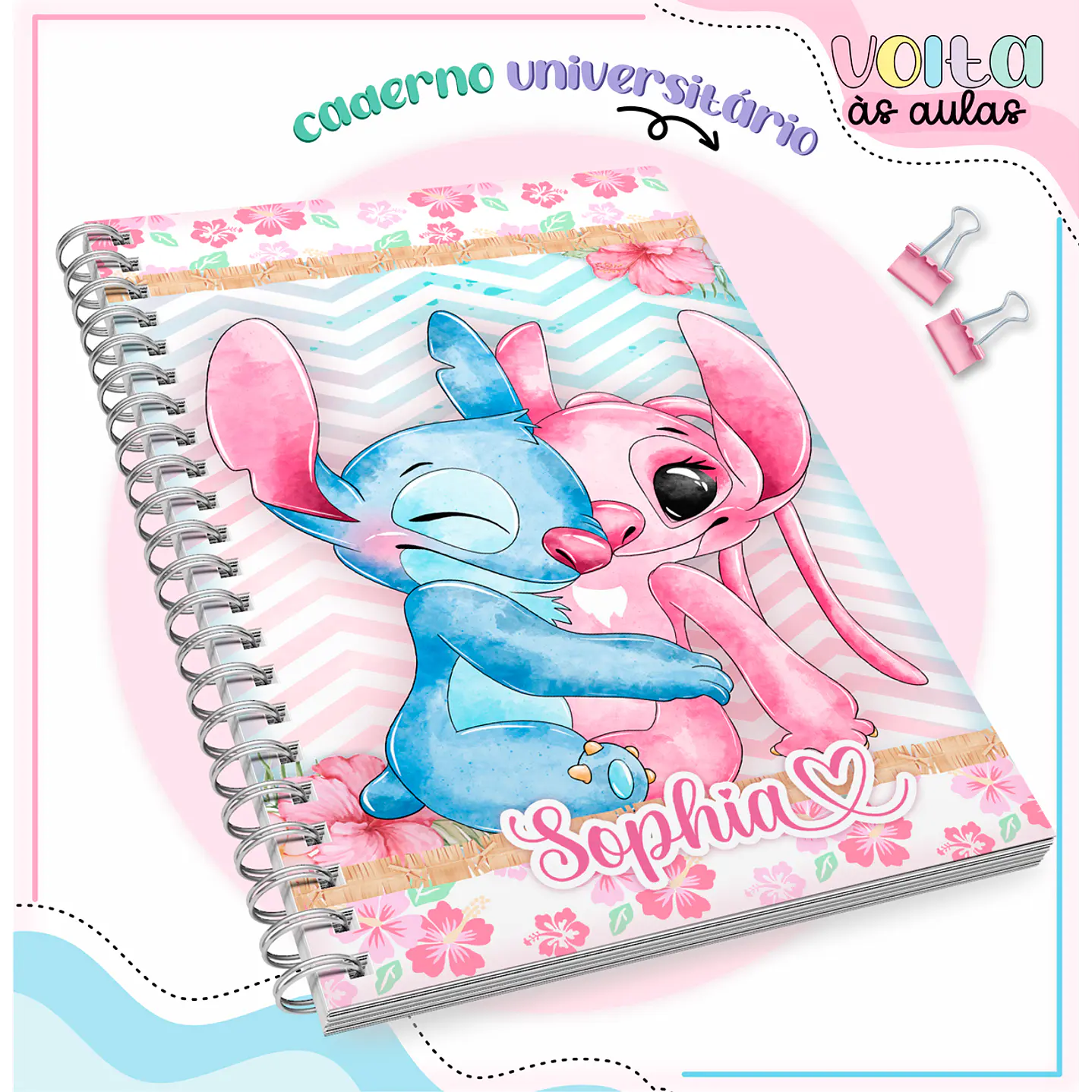 Kit Digital Encadernação Stitch Rosa Menina - Volta às Aulas  13