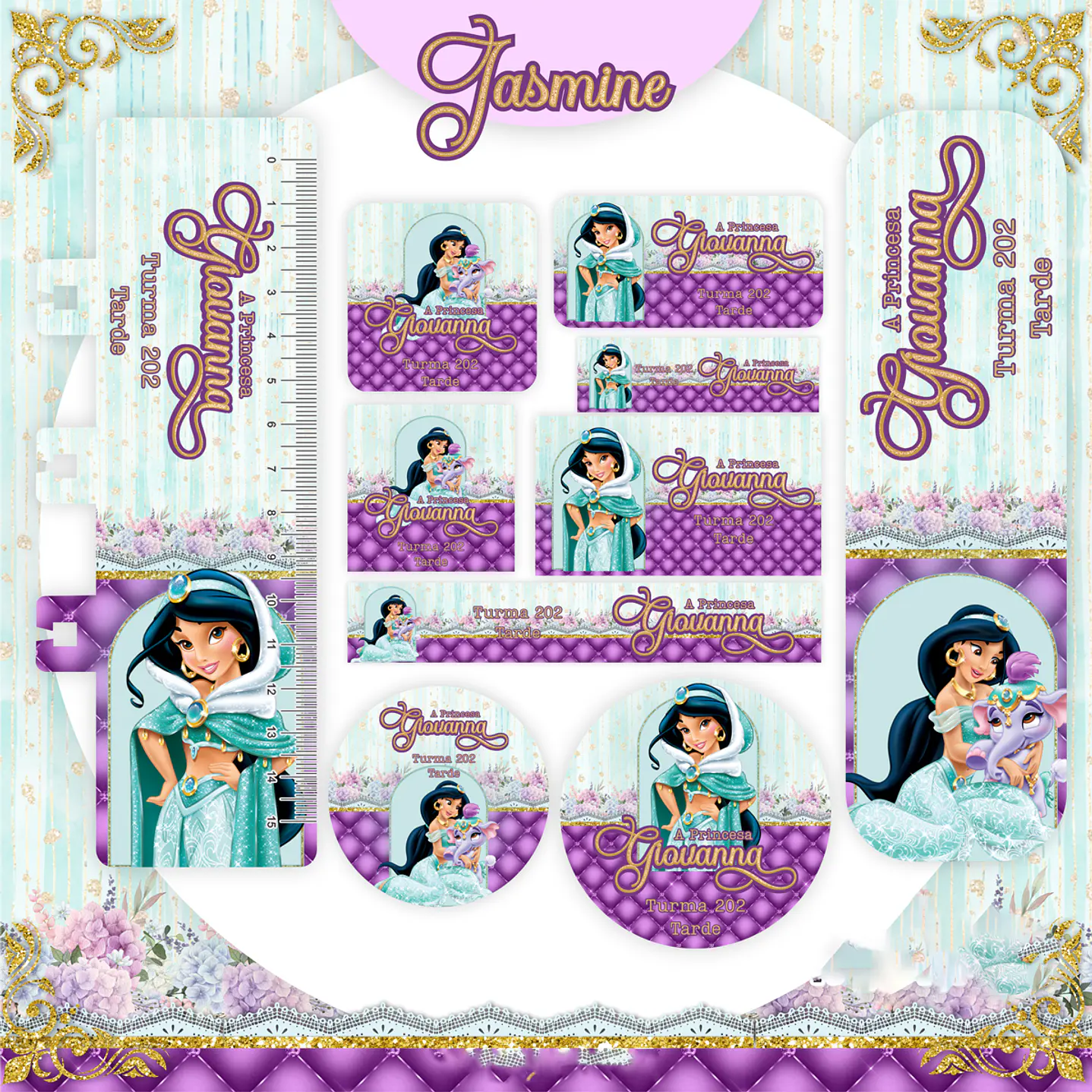 Kit Digital Volta às Aulas Etiqueta Escolar Jasmine 1