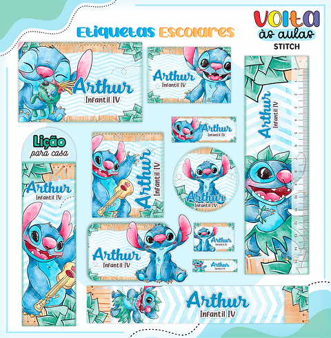Arquivo de Corte Etiqueta Escolar Stitch Azul - Volta às Aulas