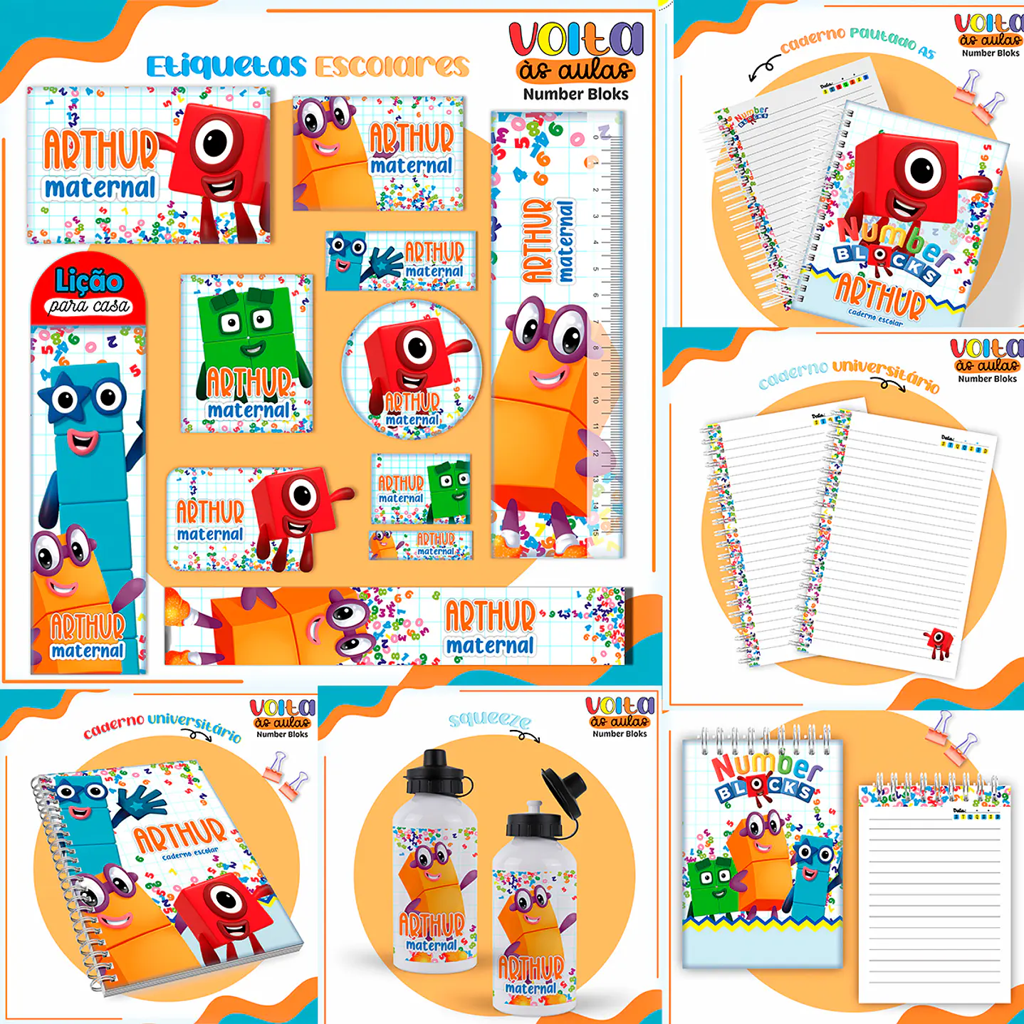Kit Digital Encadernação Number Bloks -  Volta às Aulas  1