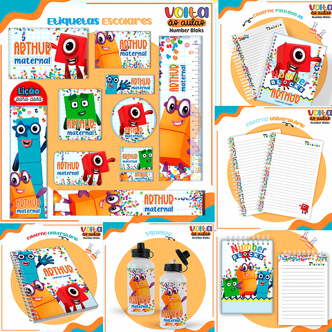 Kit Digital Encadernação Number Bloks -  Volta às Aulas 