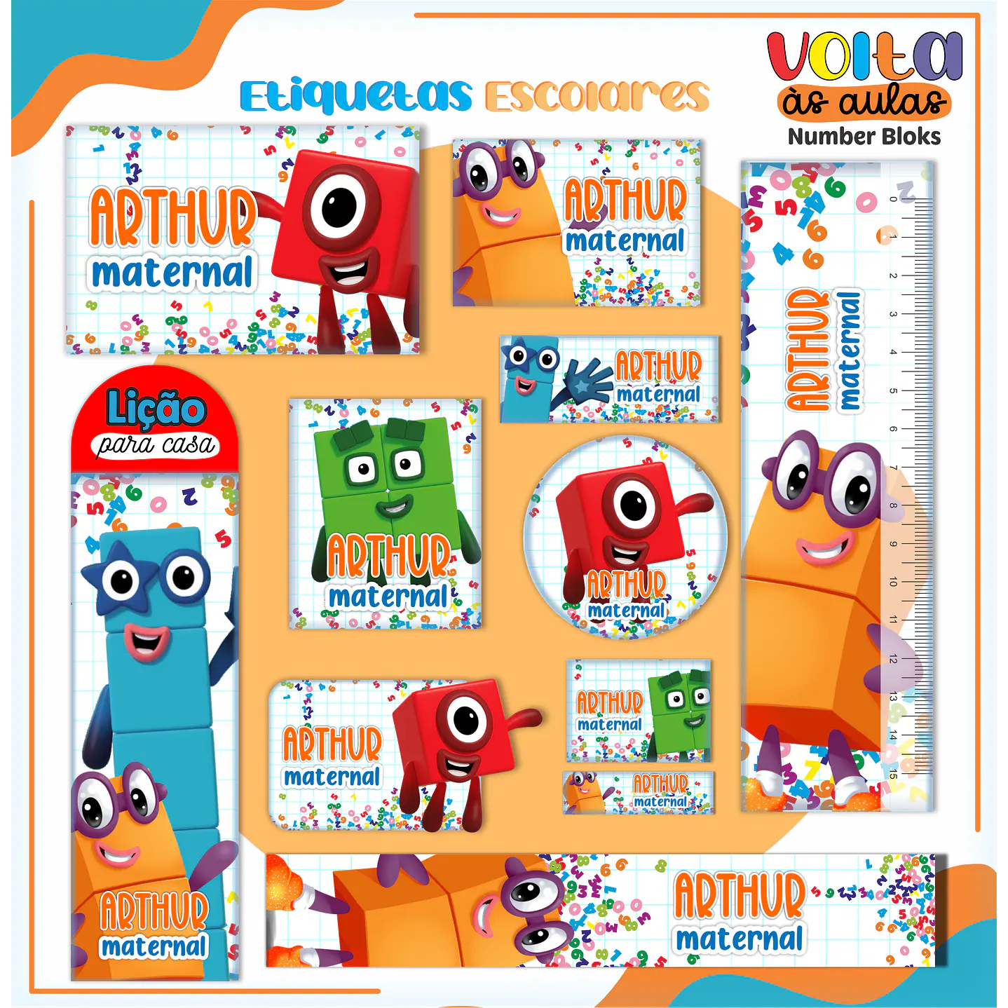 Kit Digital Encadernação Number Bloks -  Volta às Aulas  2