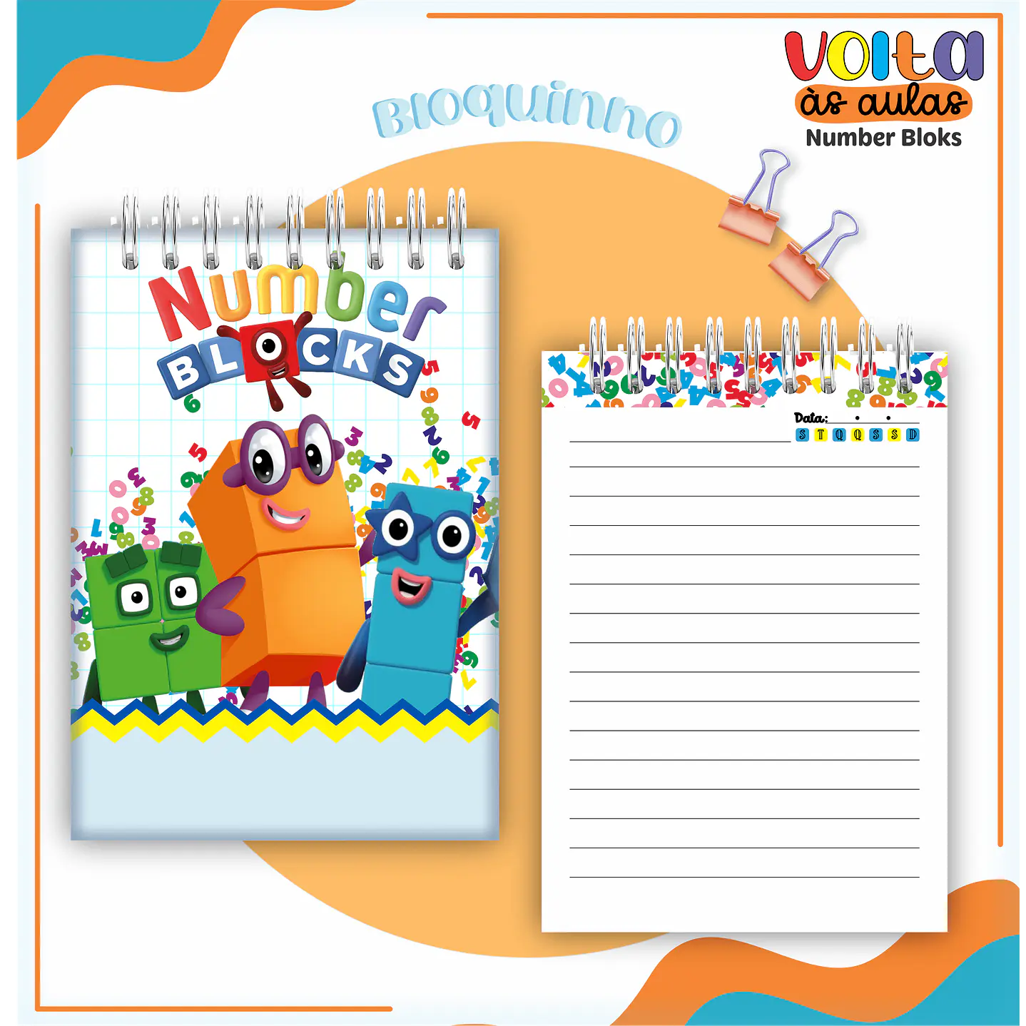Kit Digital Encadernação Number Bloks -  Volta às Aulas  8