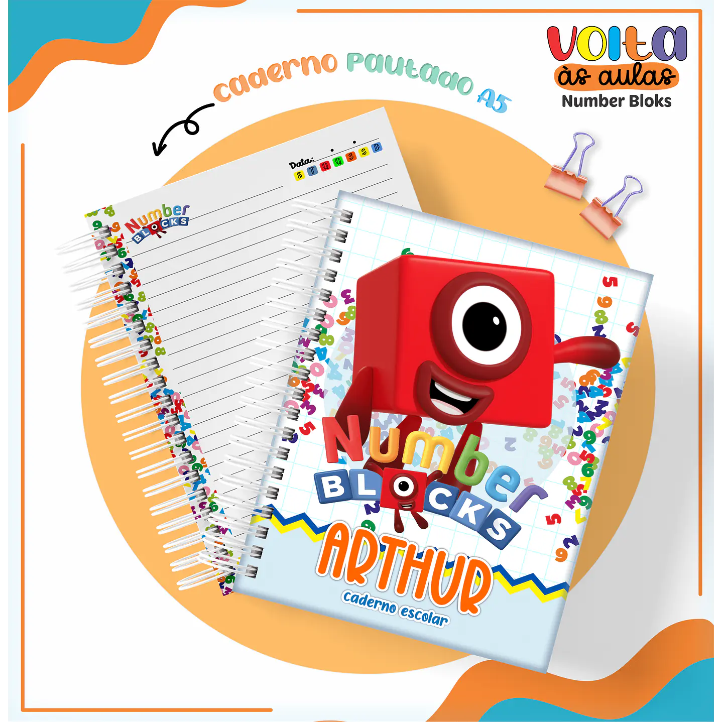 Kit Digital Encadernação Number Bloks -  Volta às Aulas  9