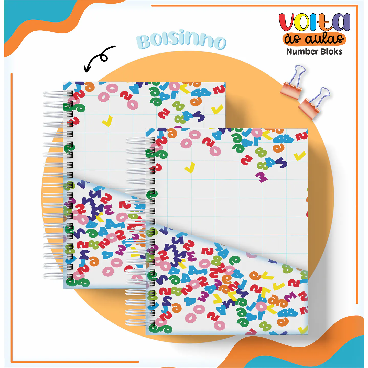 Kit Digital Encadernação Number Bloks -  Volta às Aulas  12