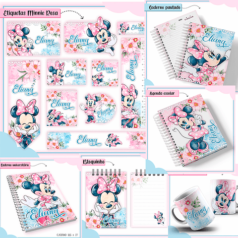 Kit Digital Encadernação Minnie Rosa - Volta às Aulas 