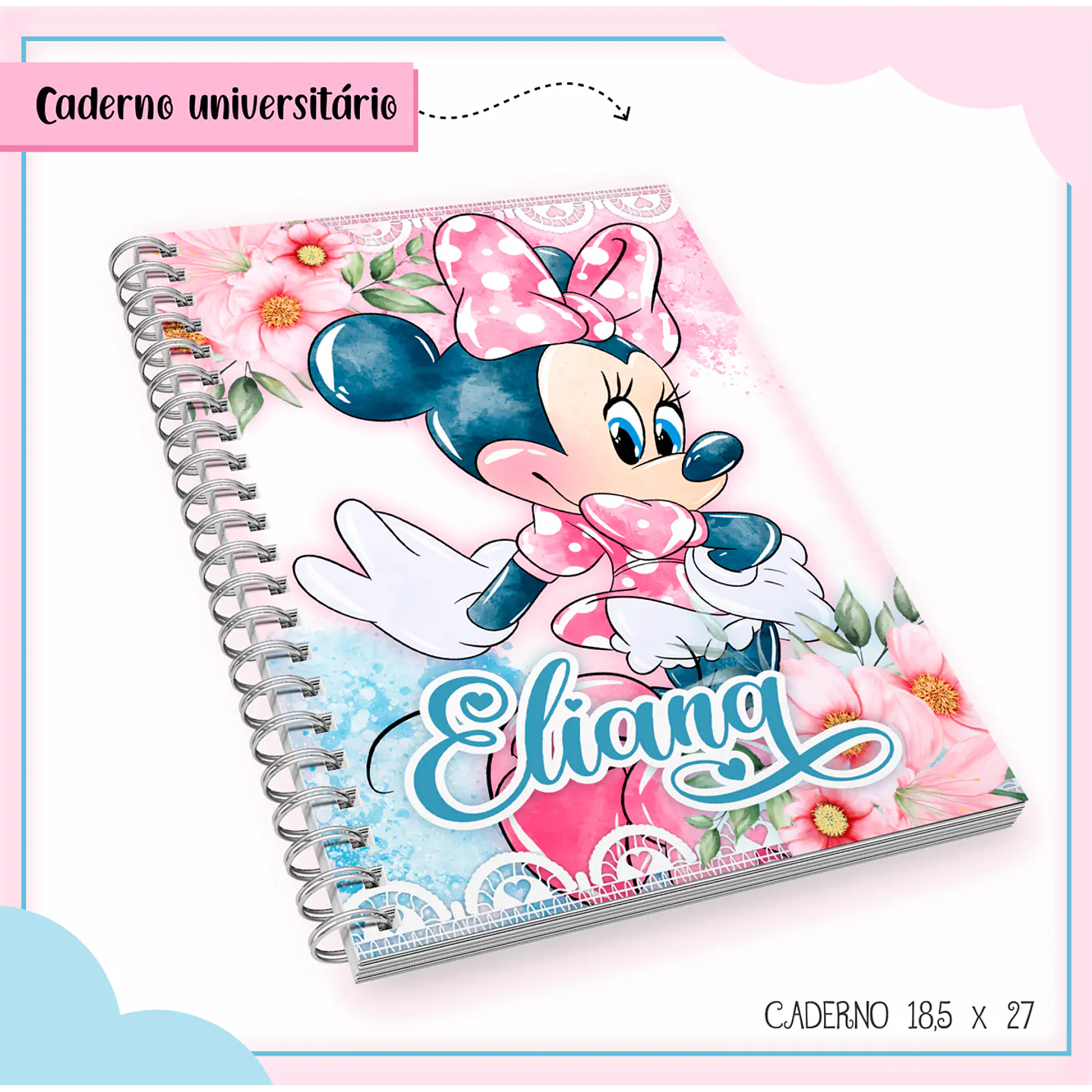 Kit Digital Encadernação Minnie Rosa - Volta às Aulas  2