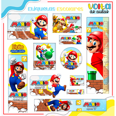 Arquivo de Corte Etiqueta Escolar Super Mario - Volta às Aulas 