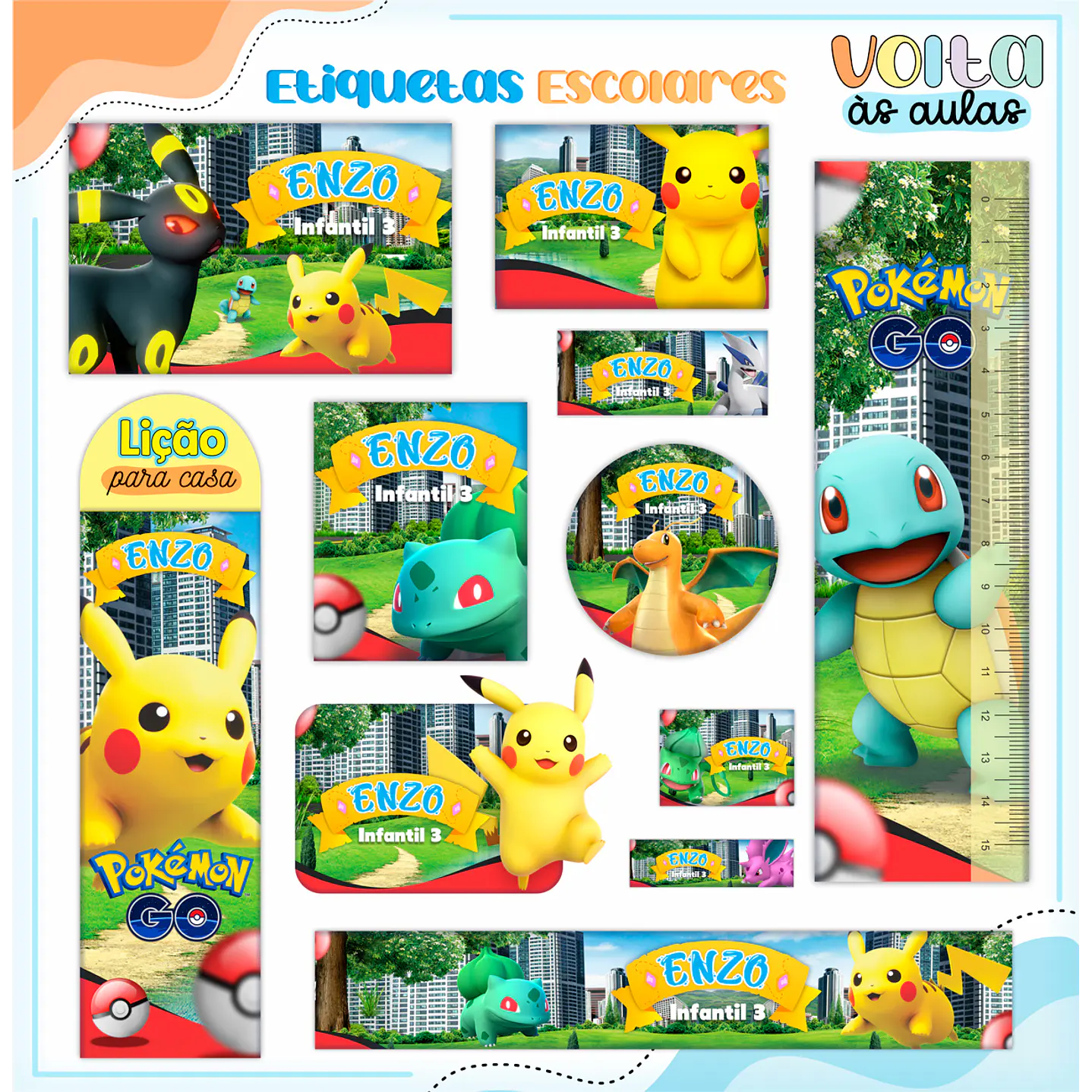Arquivo de Corte Etiqueta Escolar Pokémon GO - Volta às Aulas   1