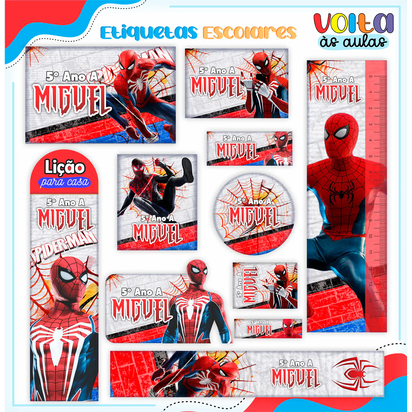 Arquivo de Corte Etiqueta Escolar Homem Aranha - Volta às Aulas  1
