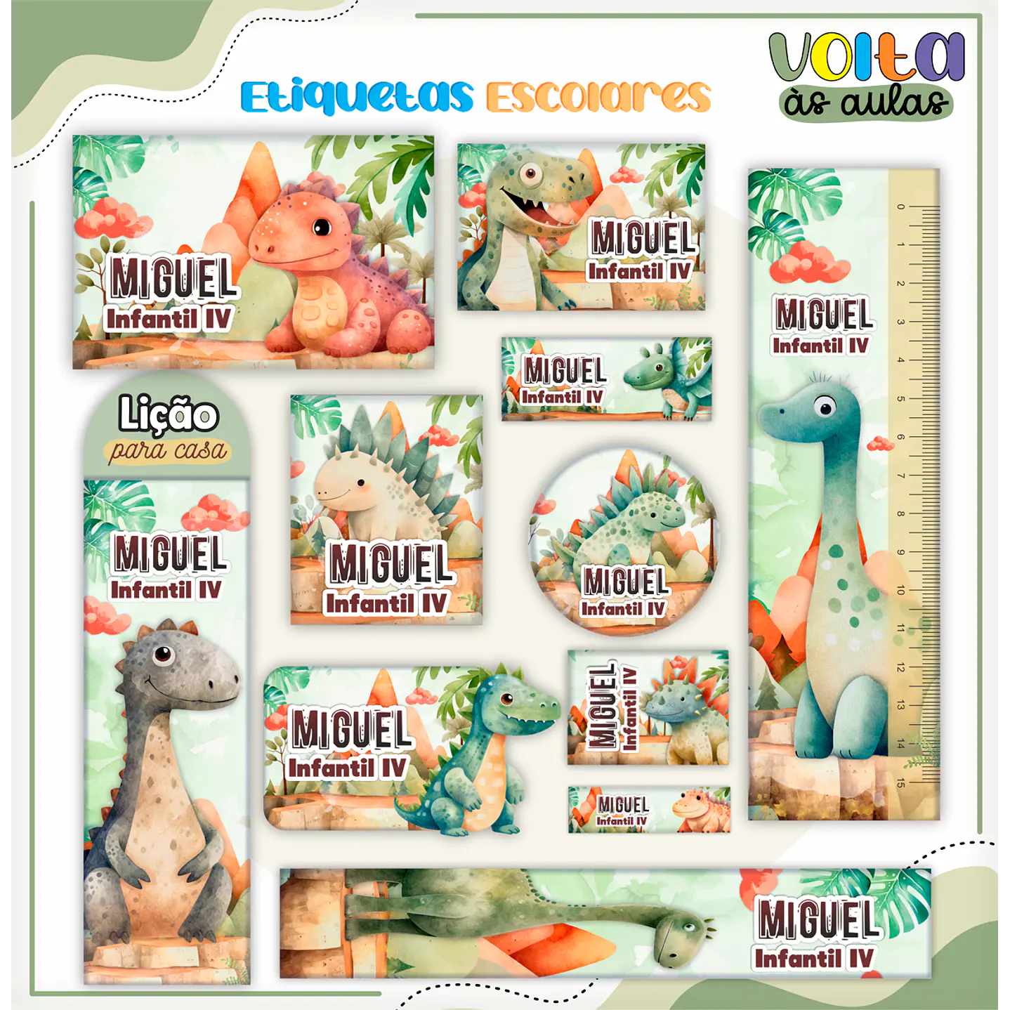 Arquivo de Corte Etiqueta Escolar Dinossauros - Volta às Aulas   1