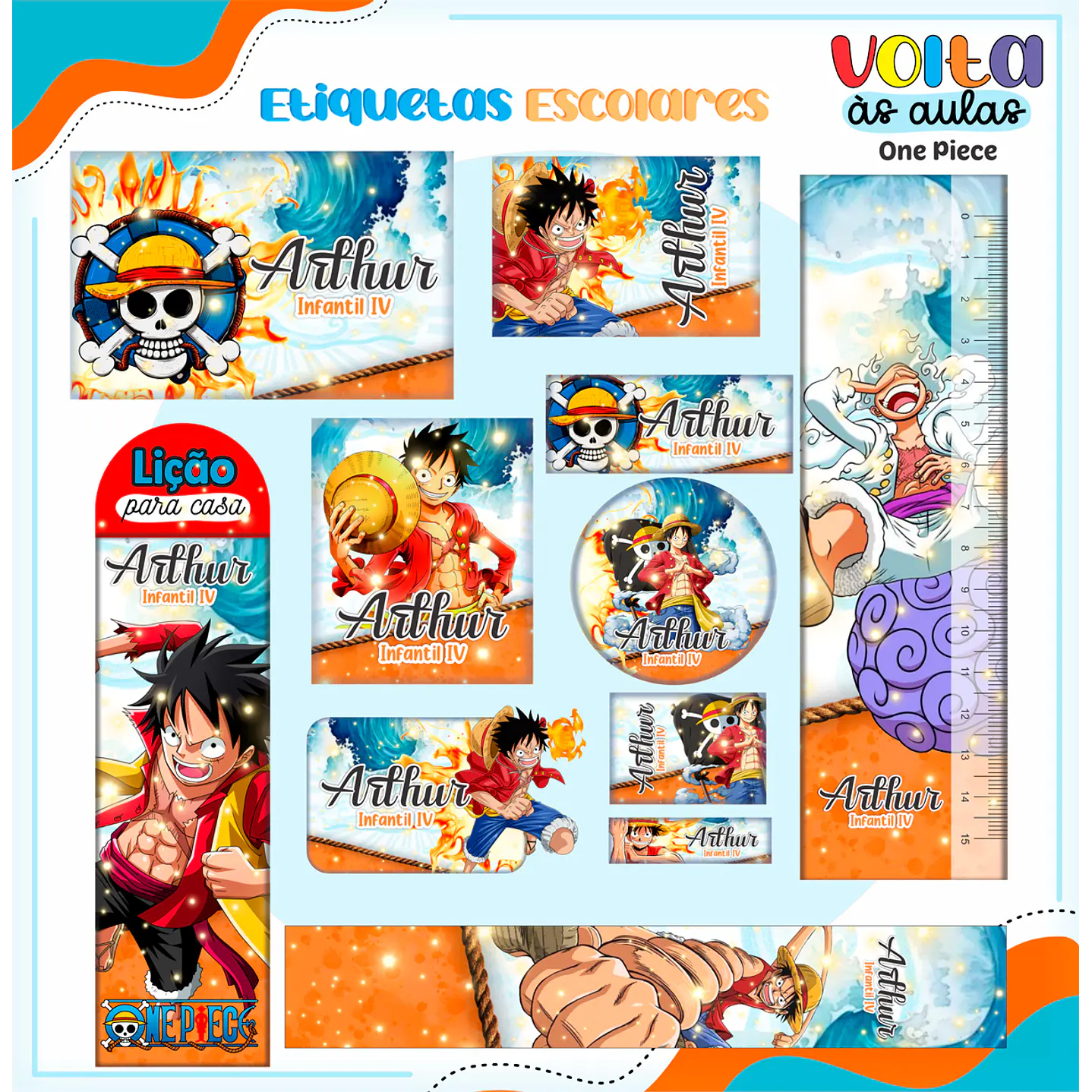 Arquivo de Corte Etiqueta Escolar One Piece - Volta às Aulas 1