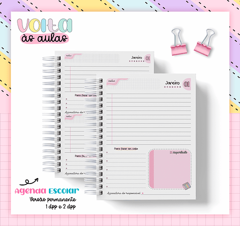 Kit Digital Agenda Escolar Rosa 2024 - Volta às Aulas