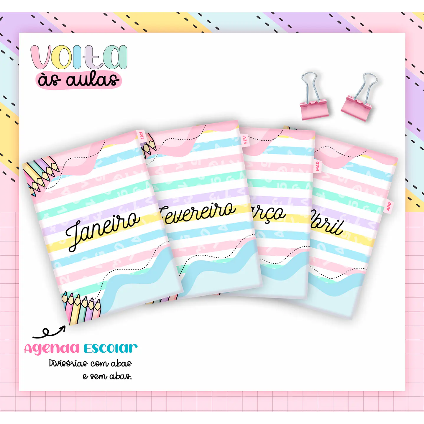 Kit Digital Agenda Escolar Rosa 2024 - Volta às Aulas 2