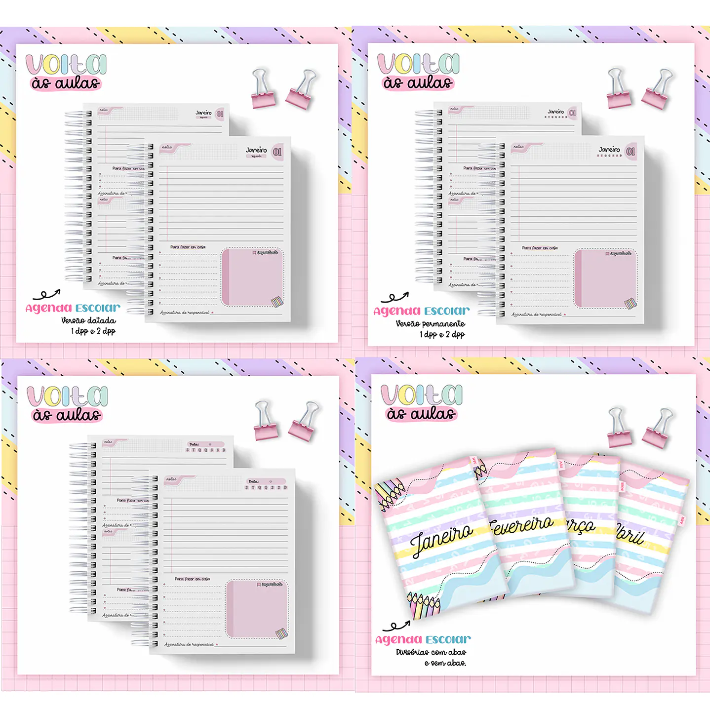 Kit Digital Agenda Escolar Rosa 2024 - Volta às Aulas 3