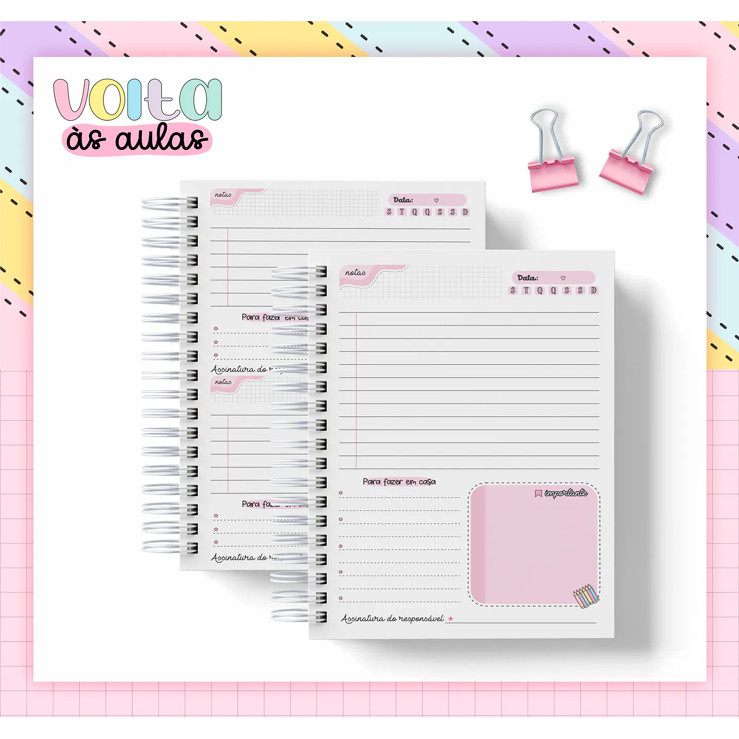 Kit Digital Agenda Escolar Rosa 2024 - Volta às Aulas 4
