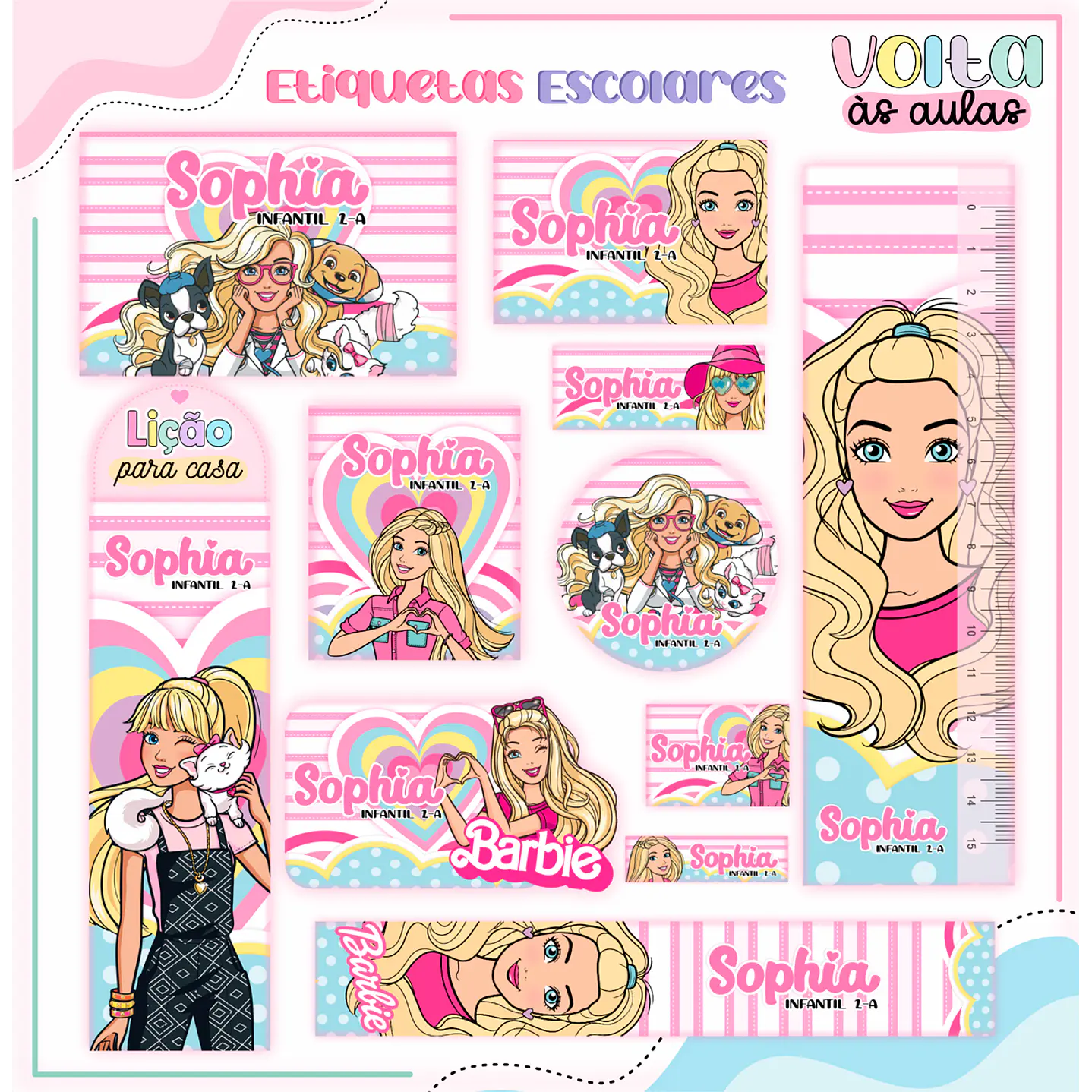 Arquivo de Corte Etiqueta Escolar Barbie - Volta às Aulas    1