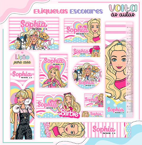 Arquivo de Corte Etiqueta Escolar Barbie - Volta às Aulas   