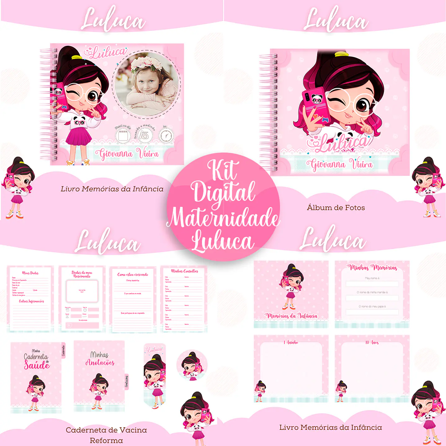 Kit Digital Encadernação Maternidade Luluca Rosa 1