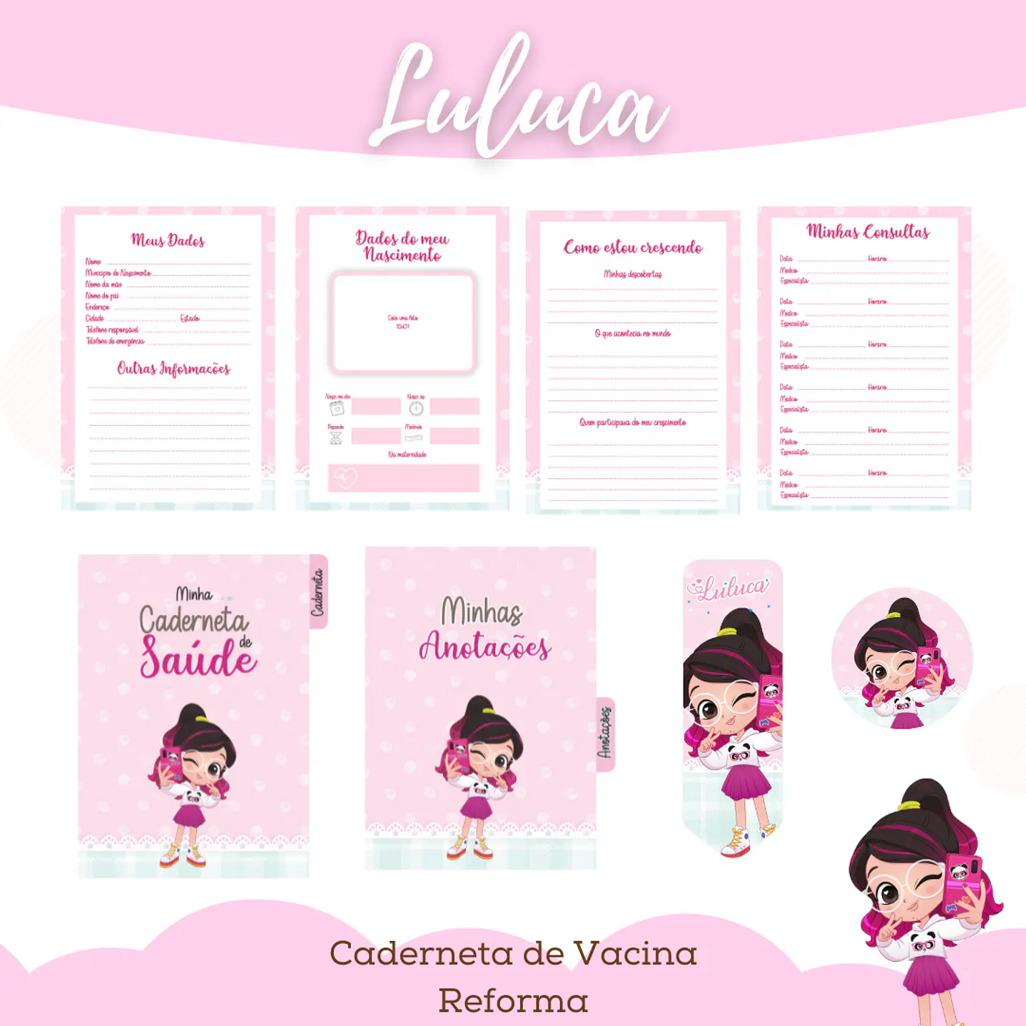 Kit Digital Encadernação Maternidade Luluca Rosa 11