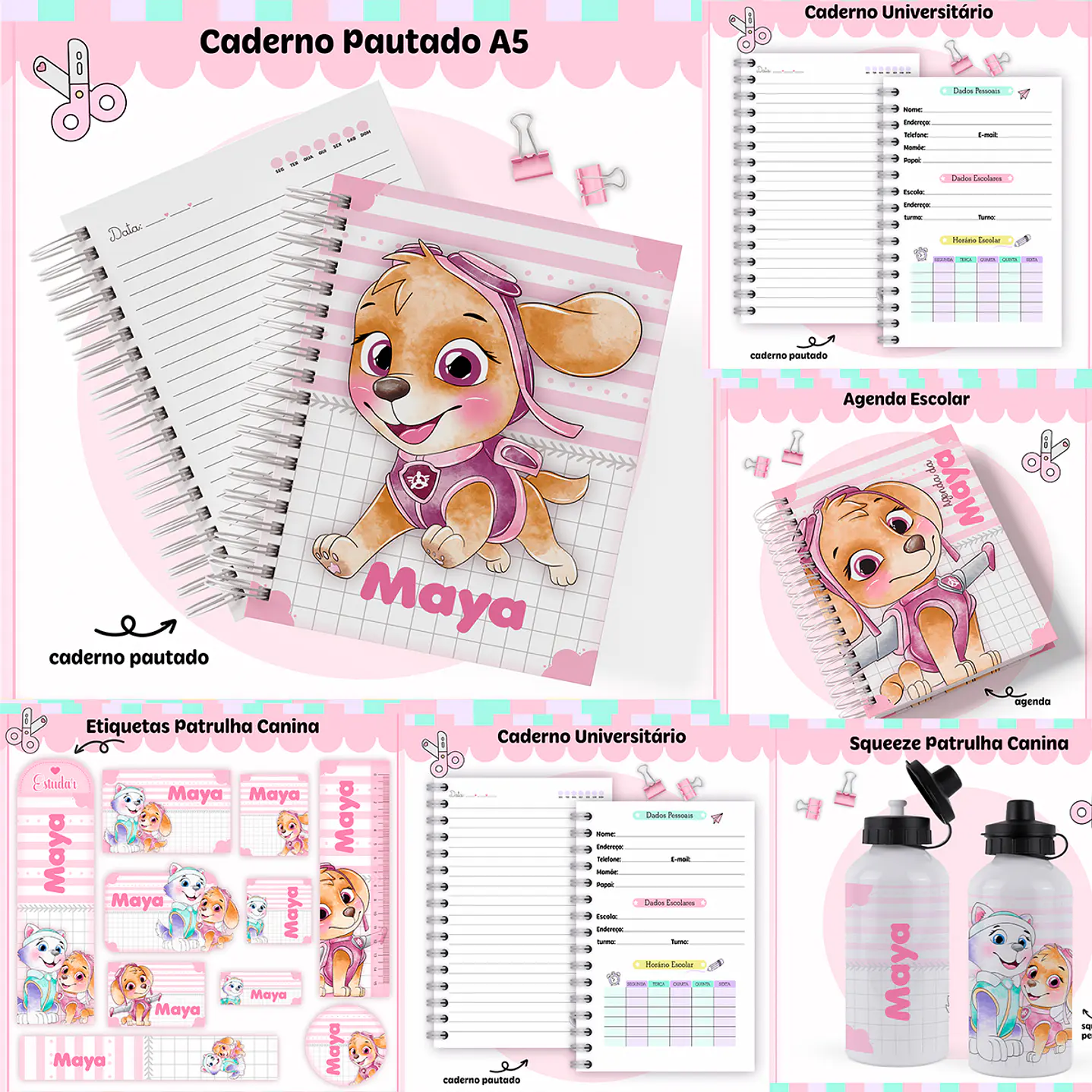 Kit Digital Encadernação Patrulha Canina Menina - Volta às Aulas  1