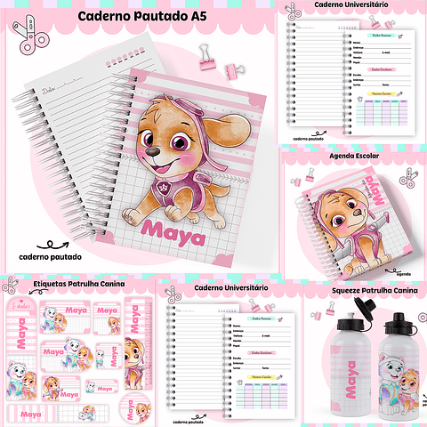 Kit Digital Encadernação Patrulha Canina Menina - Volta às Aulas 