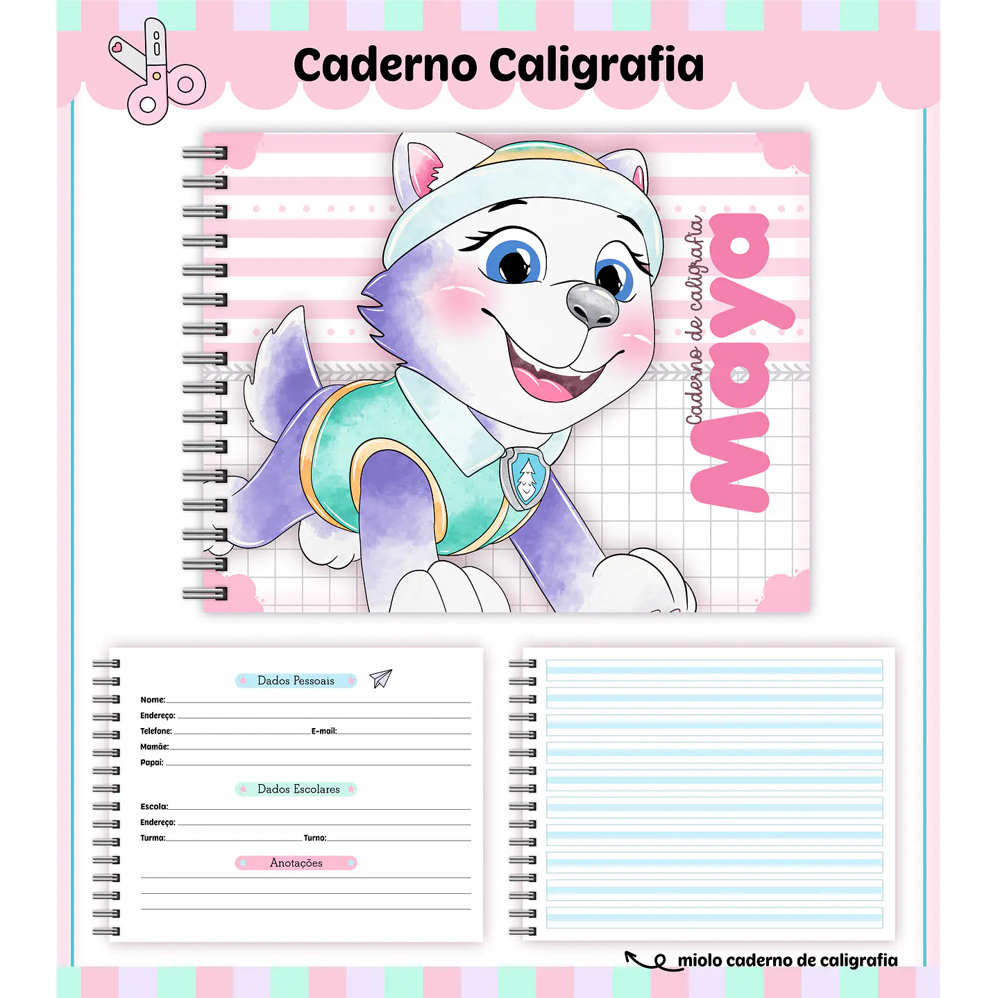 Kit Digital Encadernação Patrulha Canina Menina - Volta às Aulas  8