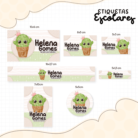 Kit Digital Arquivo de Corte Etiqueta Escolar Cactos