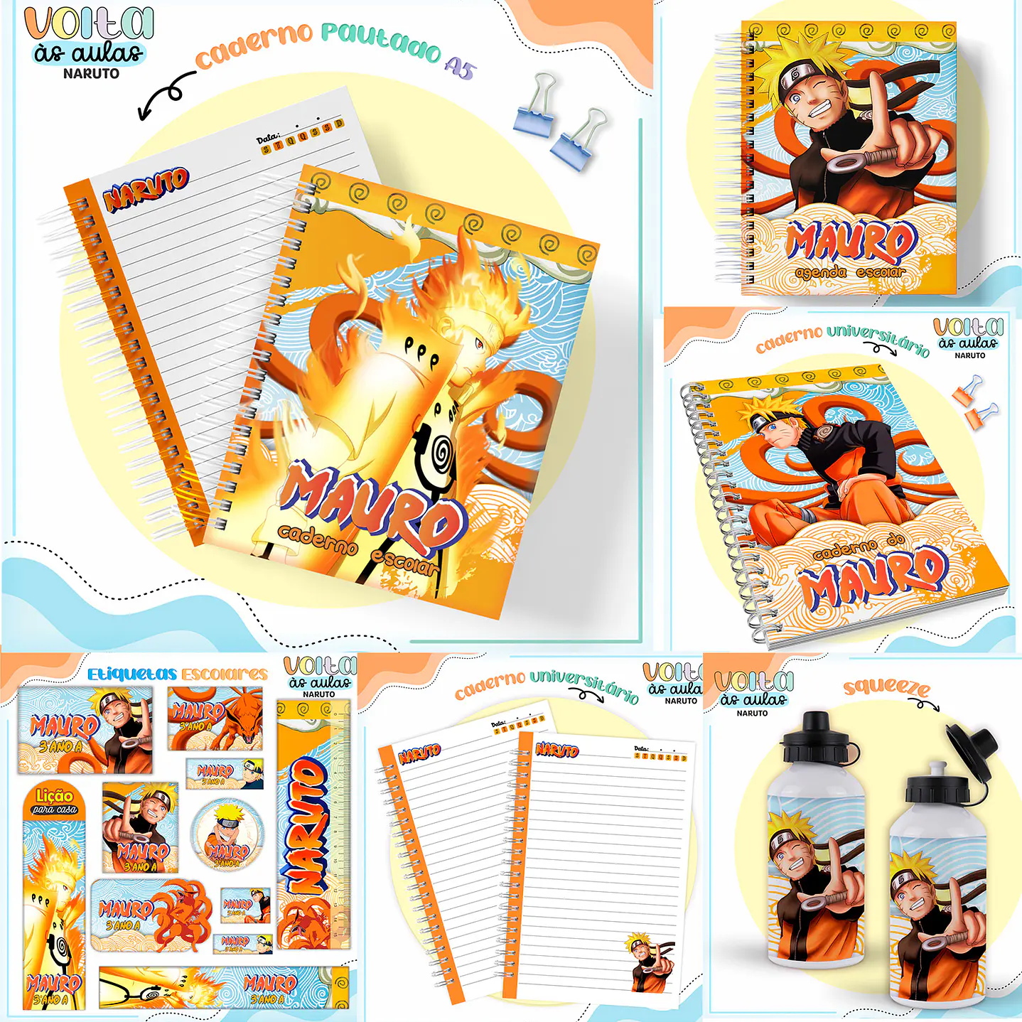 Kit Digital Encadernação Naruto - Volta às Aulas  1
