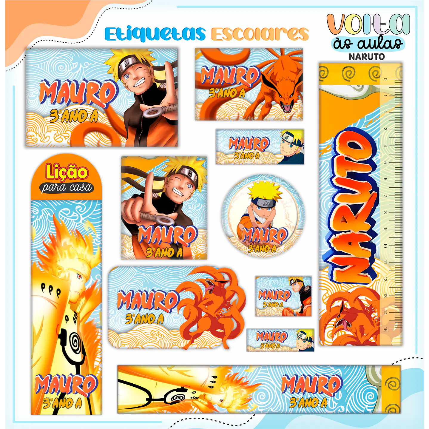 Kit Digital Encadernação Naruto - Volta às Aulas  2
