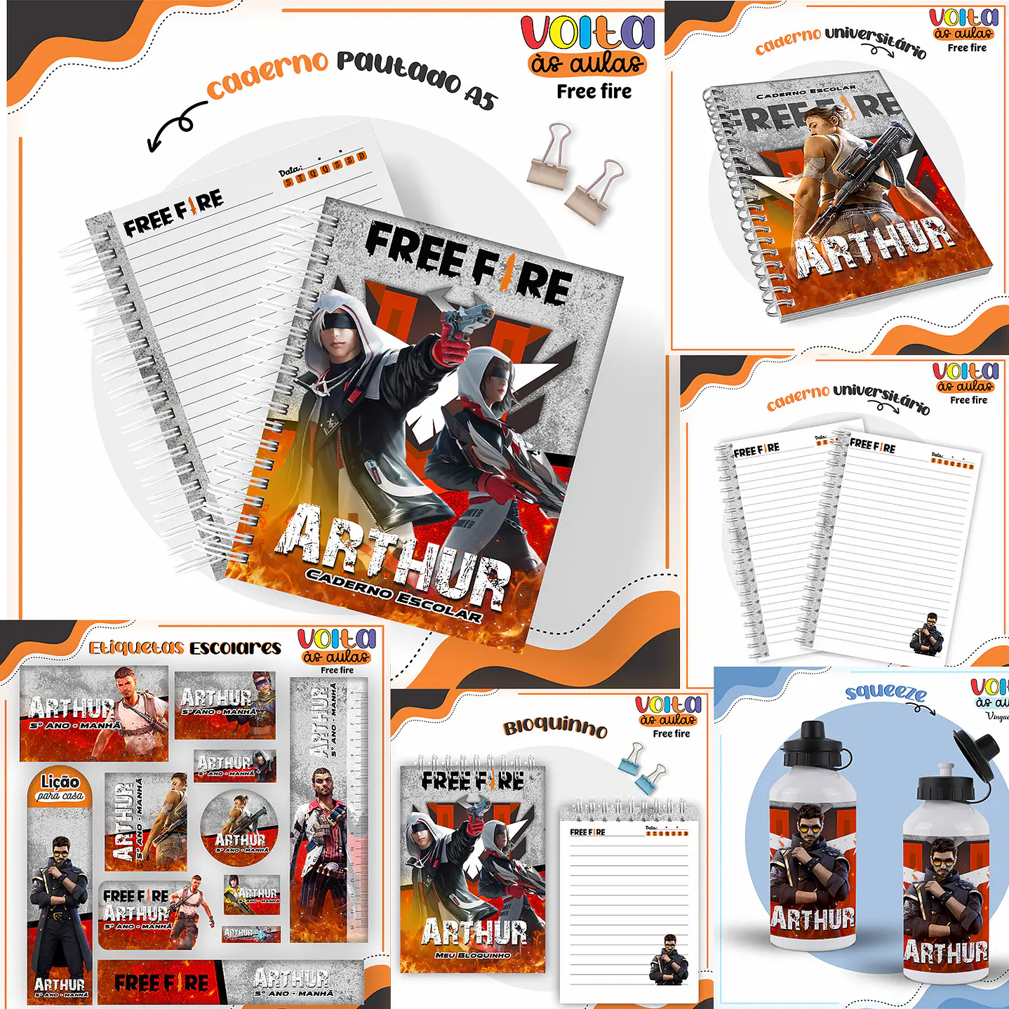 Kit Digital Encadernação Free Fire -  Volta às Aulas   1